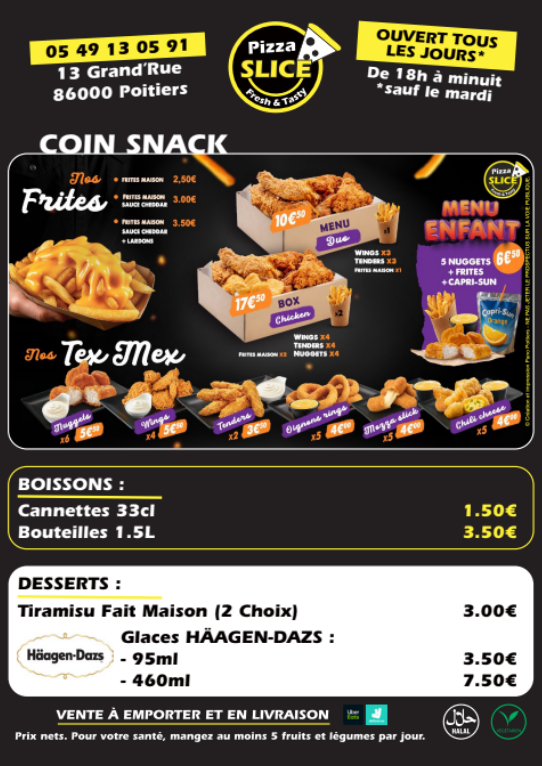 Menu Snack Pizza Slice Poitiers